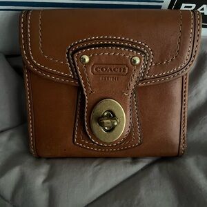 Coach Brown Leather Wallet with Turnlock Closure